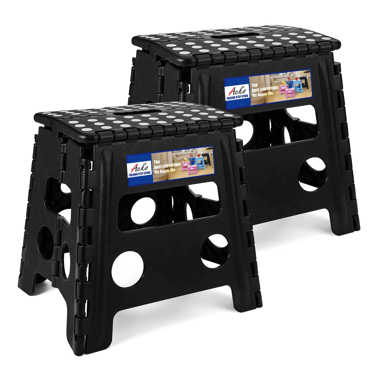 ACKO 2PACK folding stool closed, compact for storage and portability.