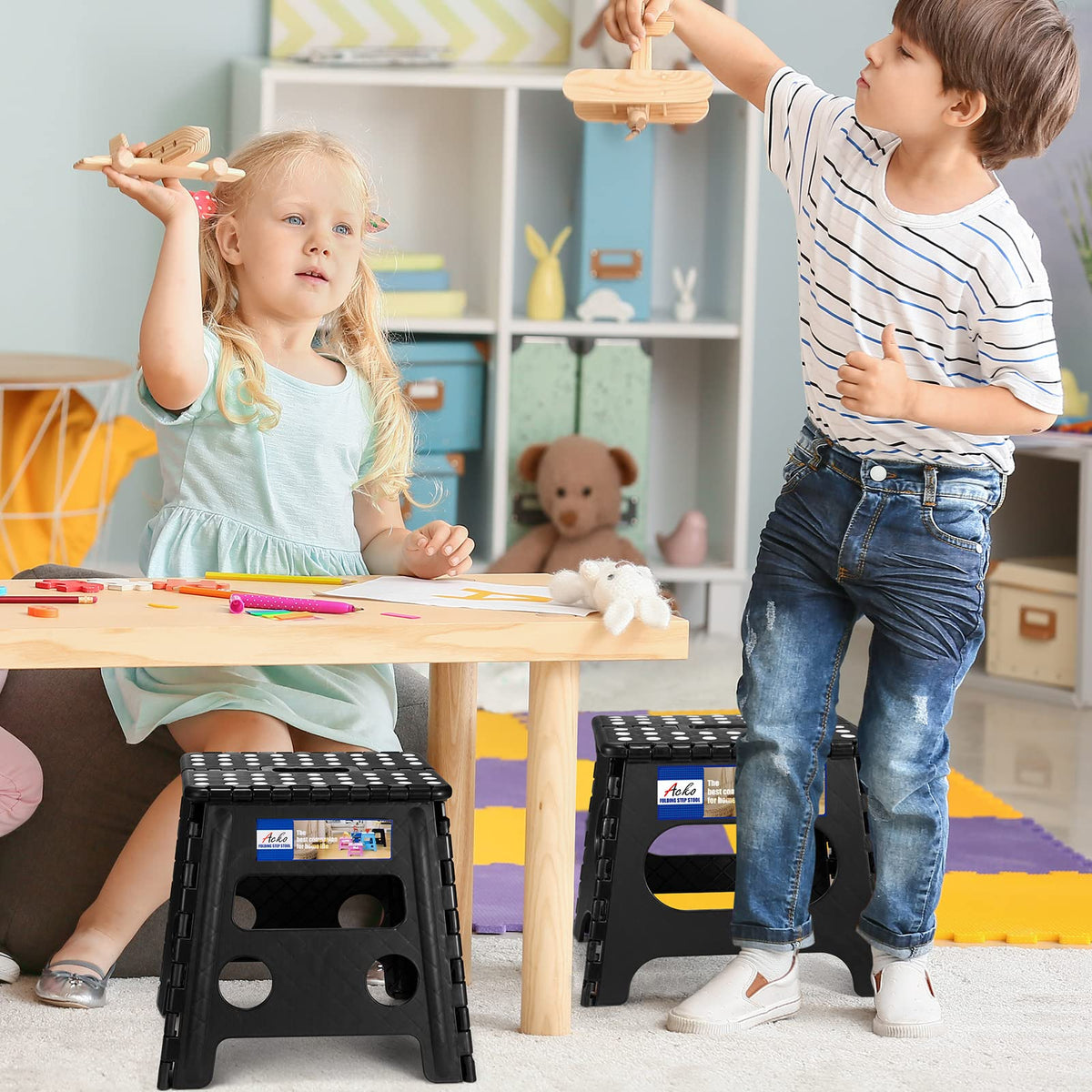 ACKO 2PACK folding stool supports up to 300 pounds for heavy-duty tasks.