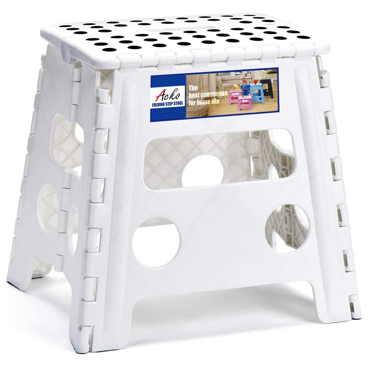 ACKO Folding Step Stool in 13-inch open position provides sturdy reach for the kitchen.