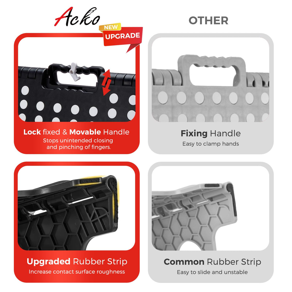 ACKO folding step stool 16-inch collapsed saves space in small rooms.