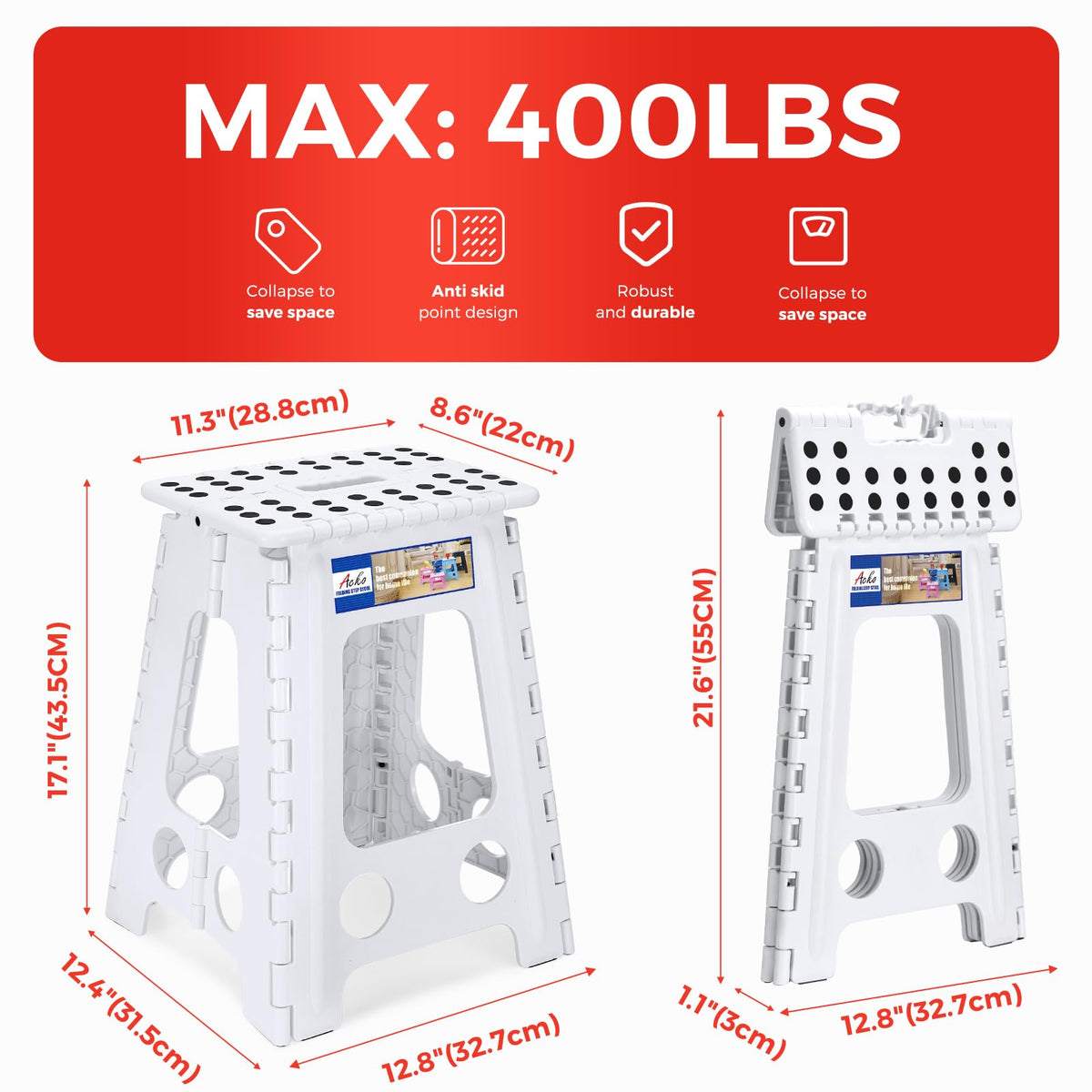 ACKO folding step stool bottom reinforcement boosts durability while standing