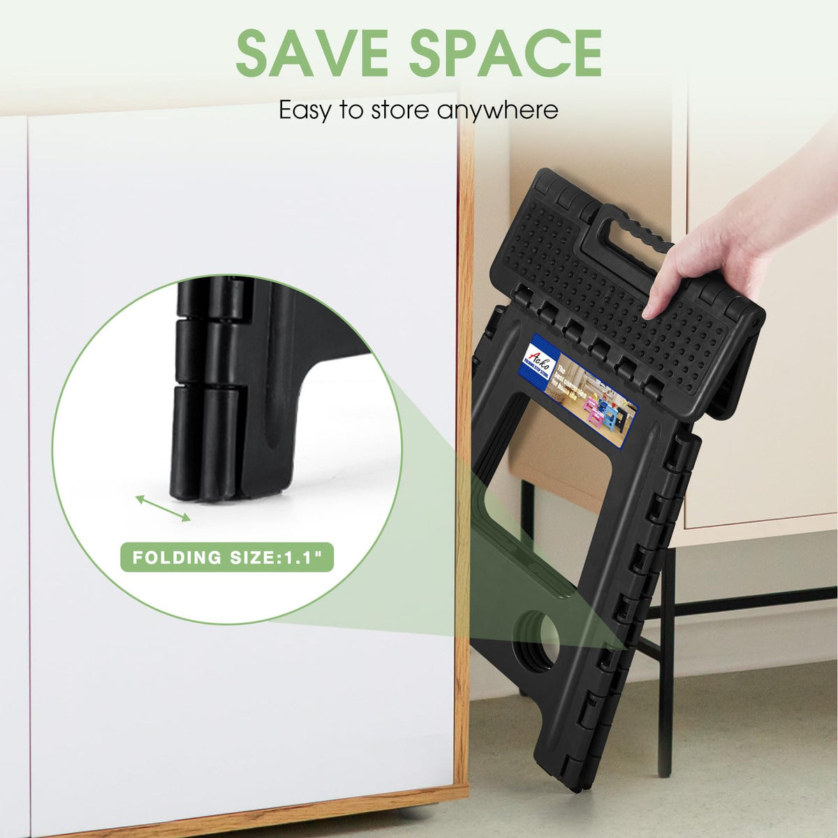 ACKO folding step stool collapsible design saves space when stored