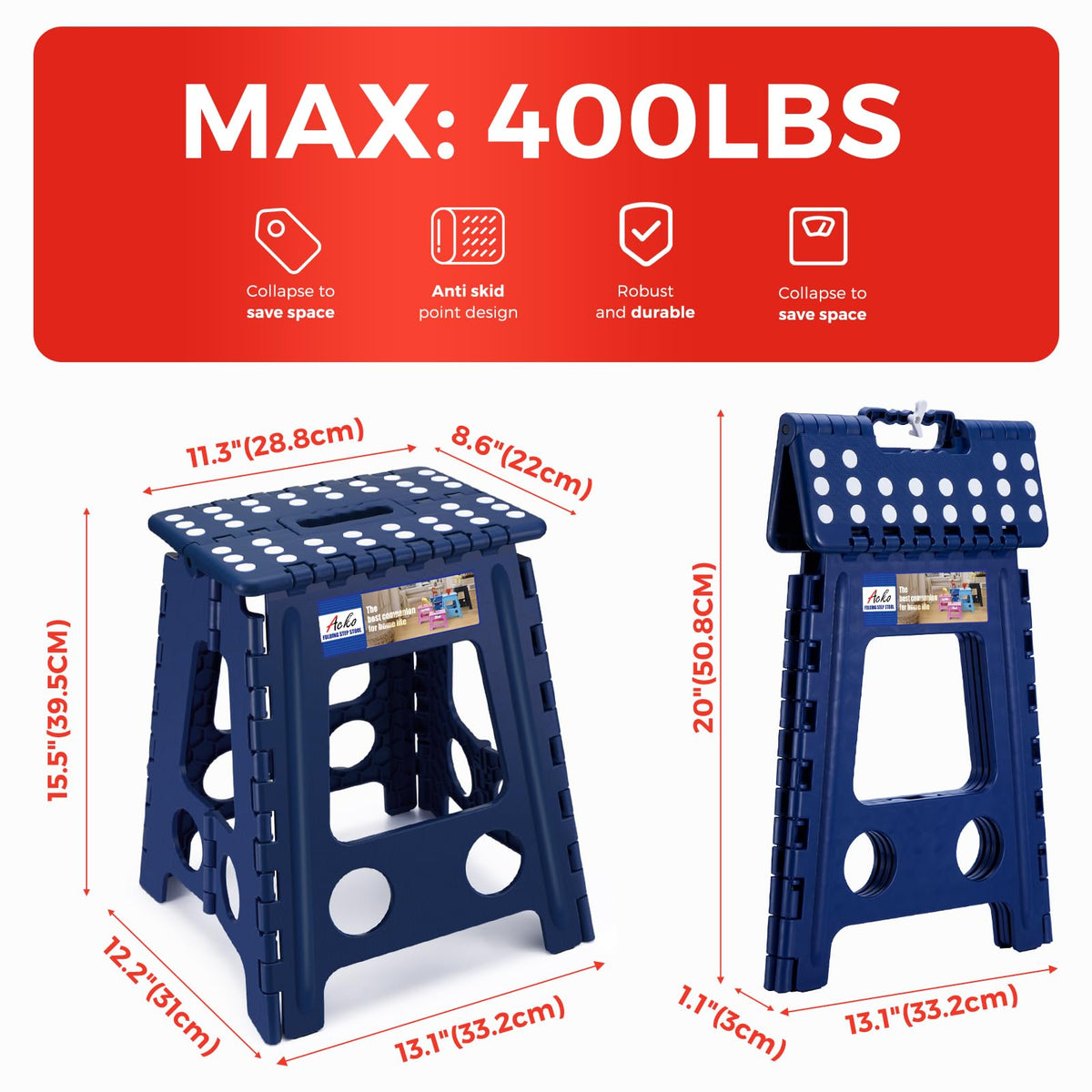 ACKO folding step stool compact storage for small living spaces.