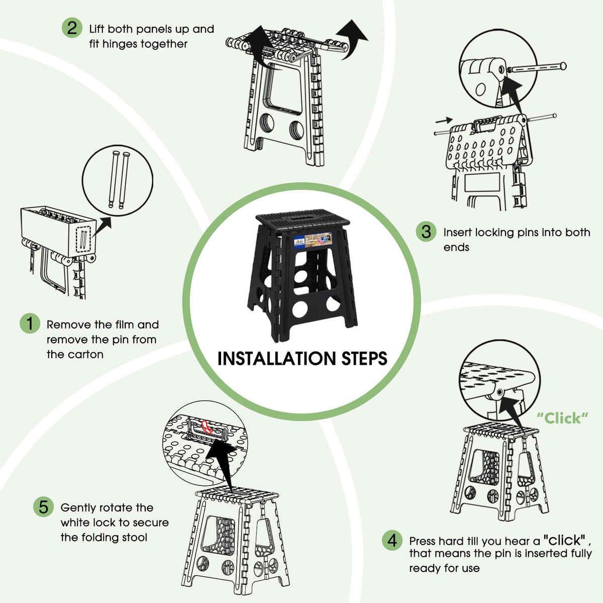 ACKO folding step stool uses no tools for quick setup