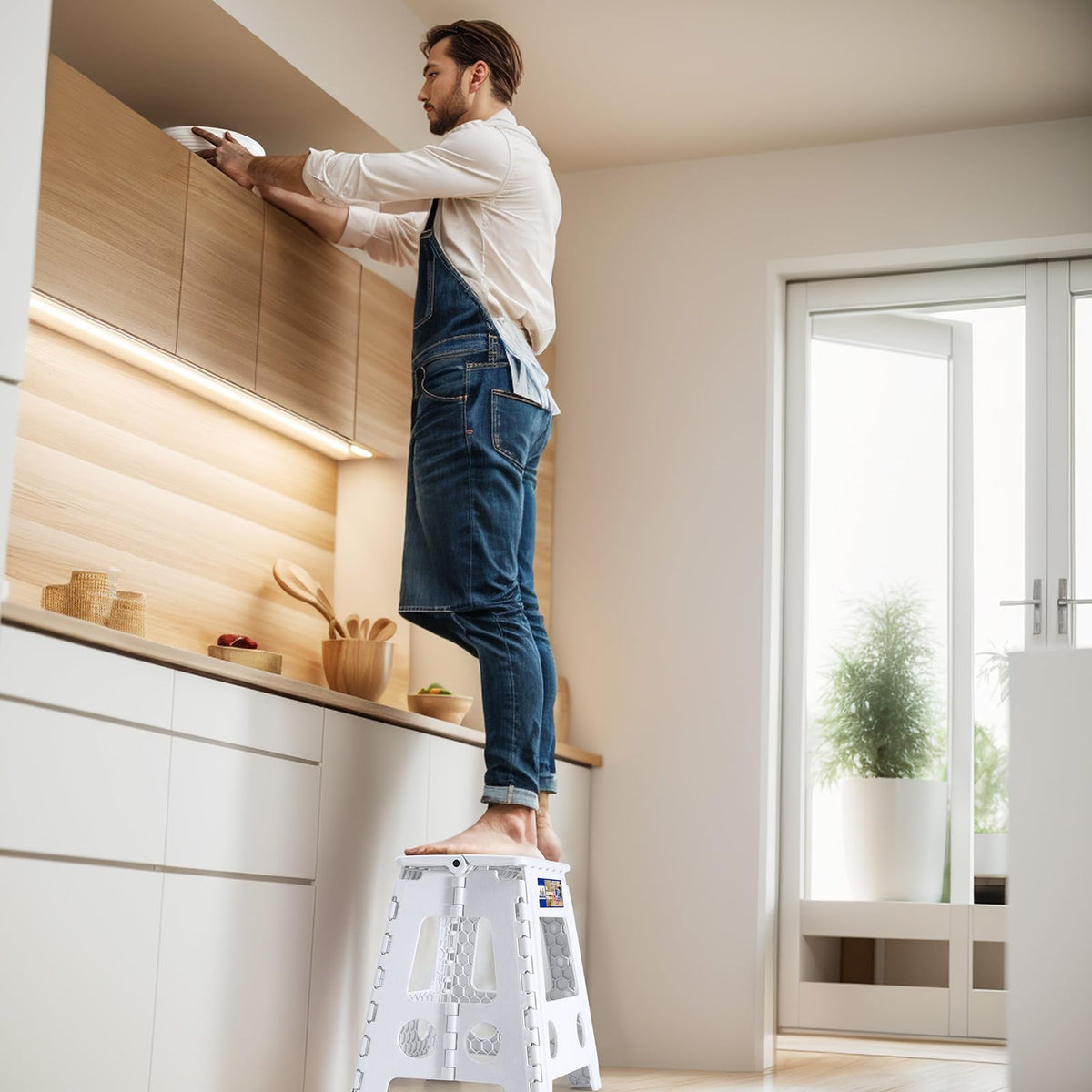 ACKO kitchen-ready stool aiding reach at counters in white