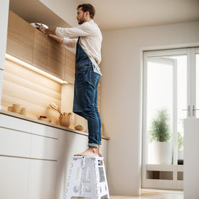 ACKO kitchen-ready stool aiding reach at counters in white