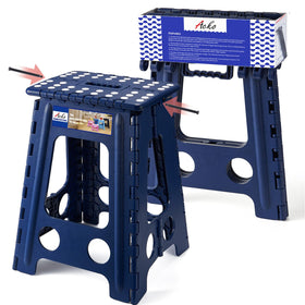 ACKO royal blue folding step stool open with handle for kitchen reach, sturdy design