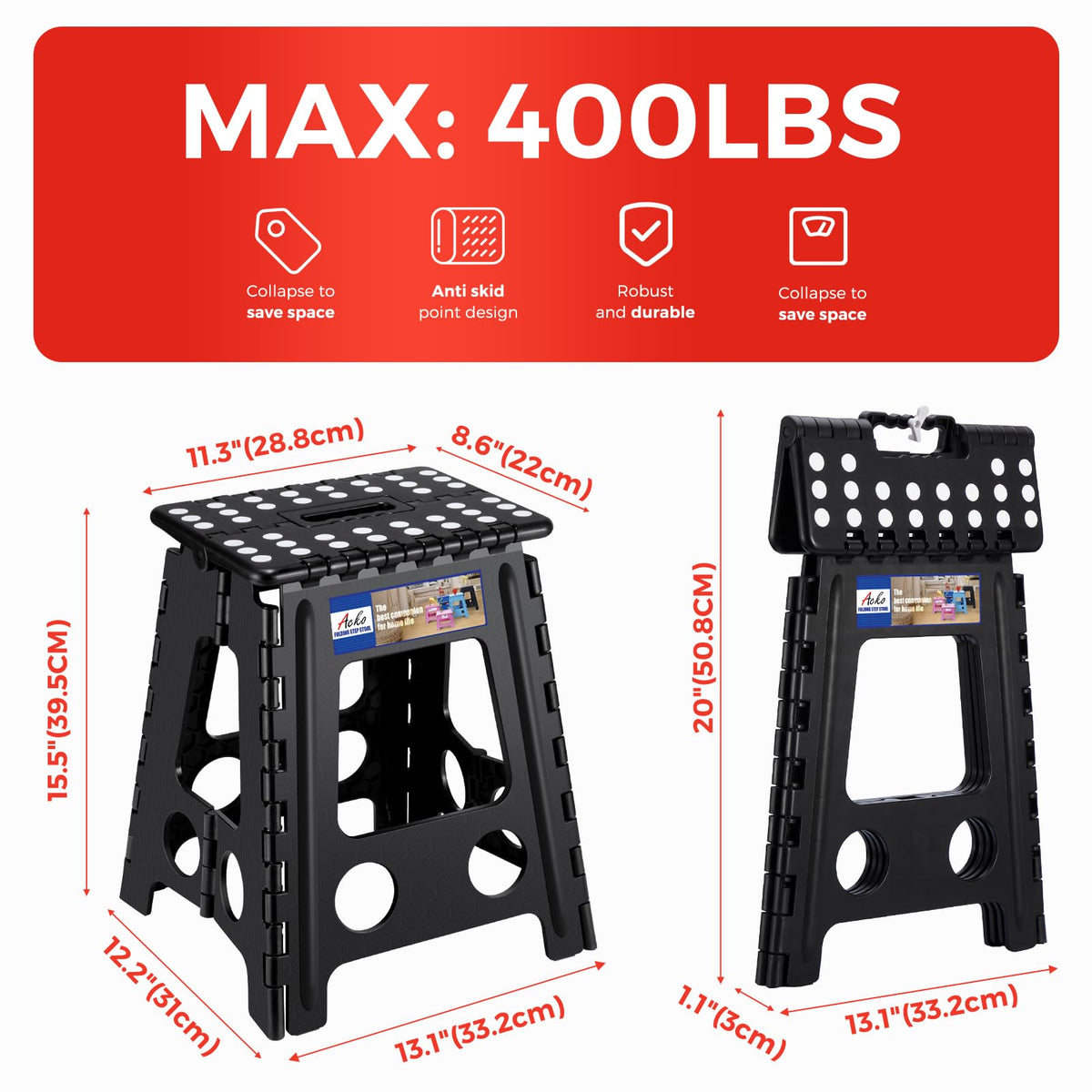 ACKO step stool bottom non-slip dots reduce accidental slips.