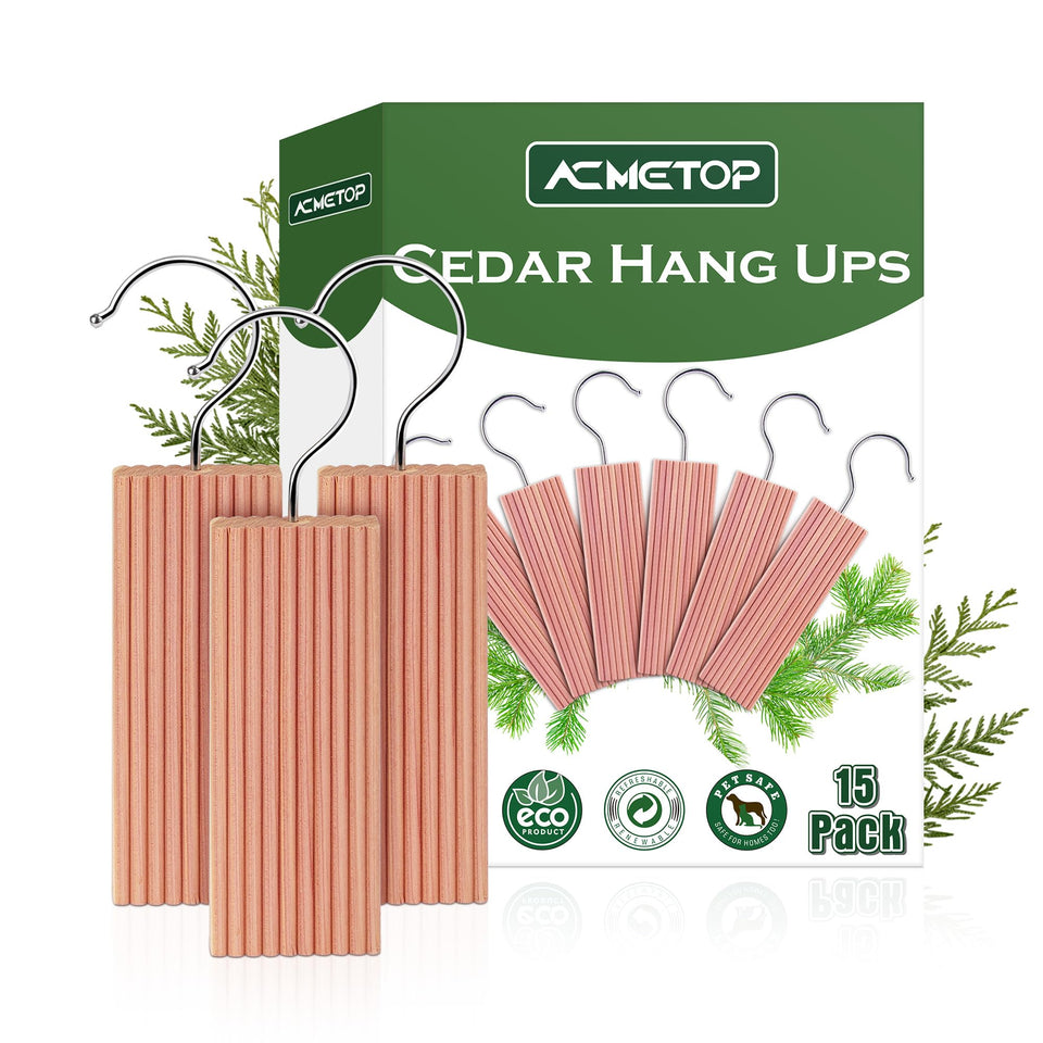 ACMETOP cedar hangers 15-pack for closet organization and fabric care.