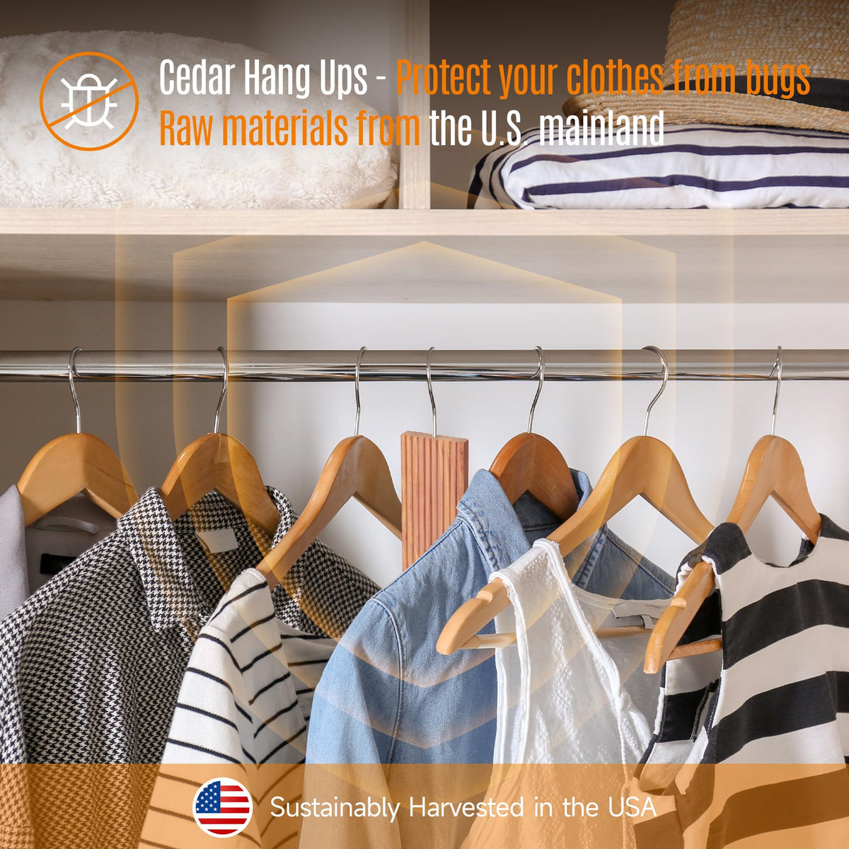 ACMETOP cedar hangers in drawers keep fabrics fresh.