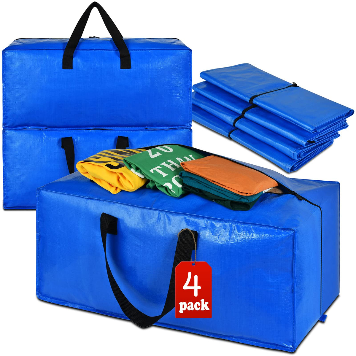 Acnusik blue 4-pack heavy-duty bags with zipper for spacious packing.