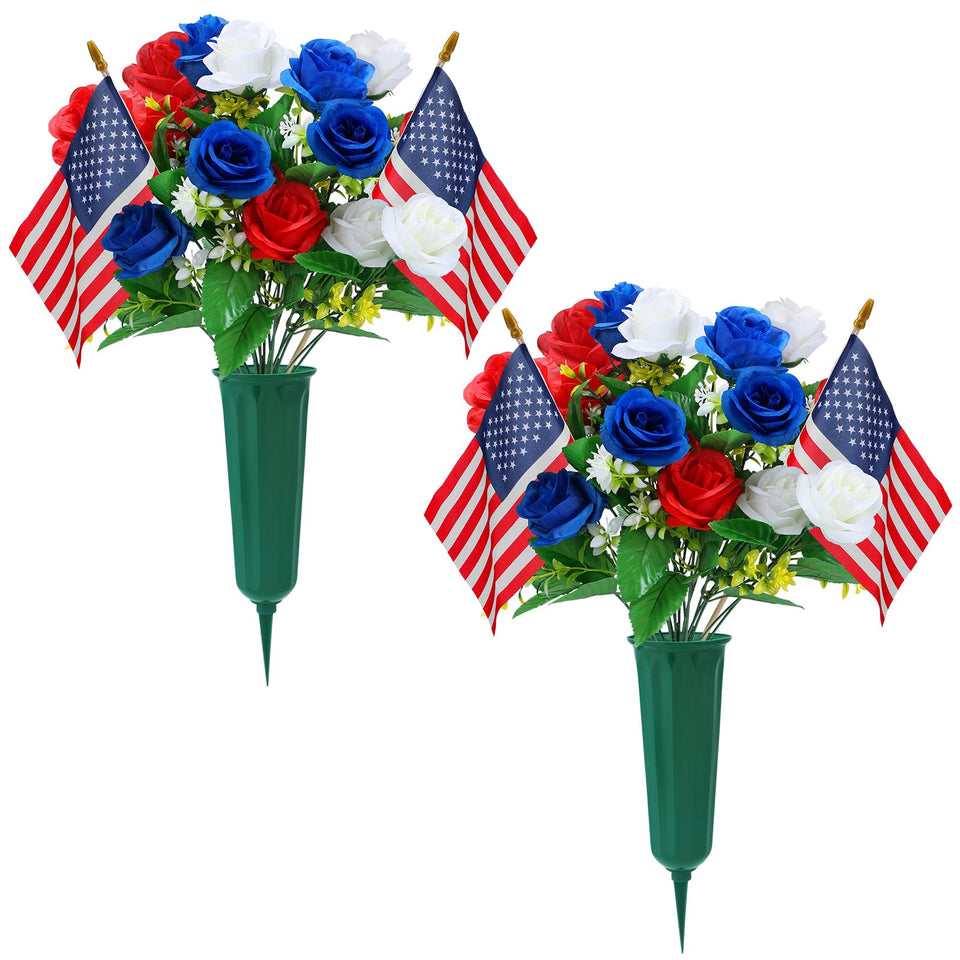 Acostop memorial day bouquet for graves with red white blue colors