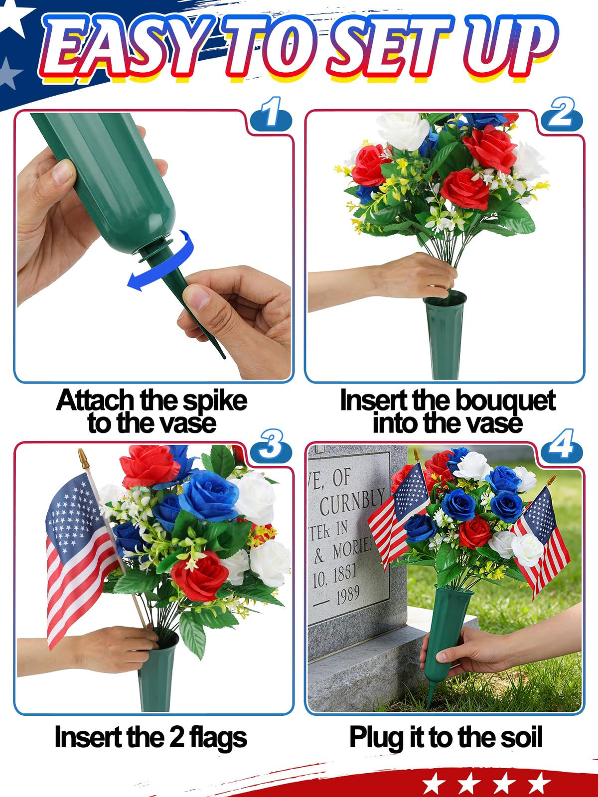 Acostop patriotic grave decor suitable for veterans memorials