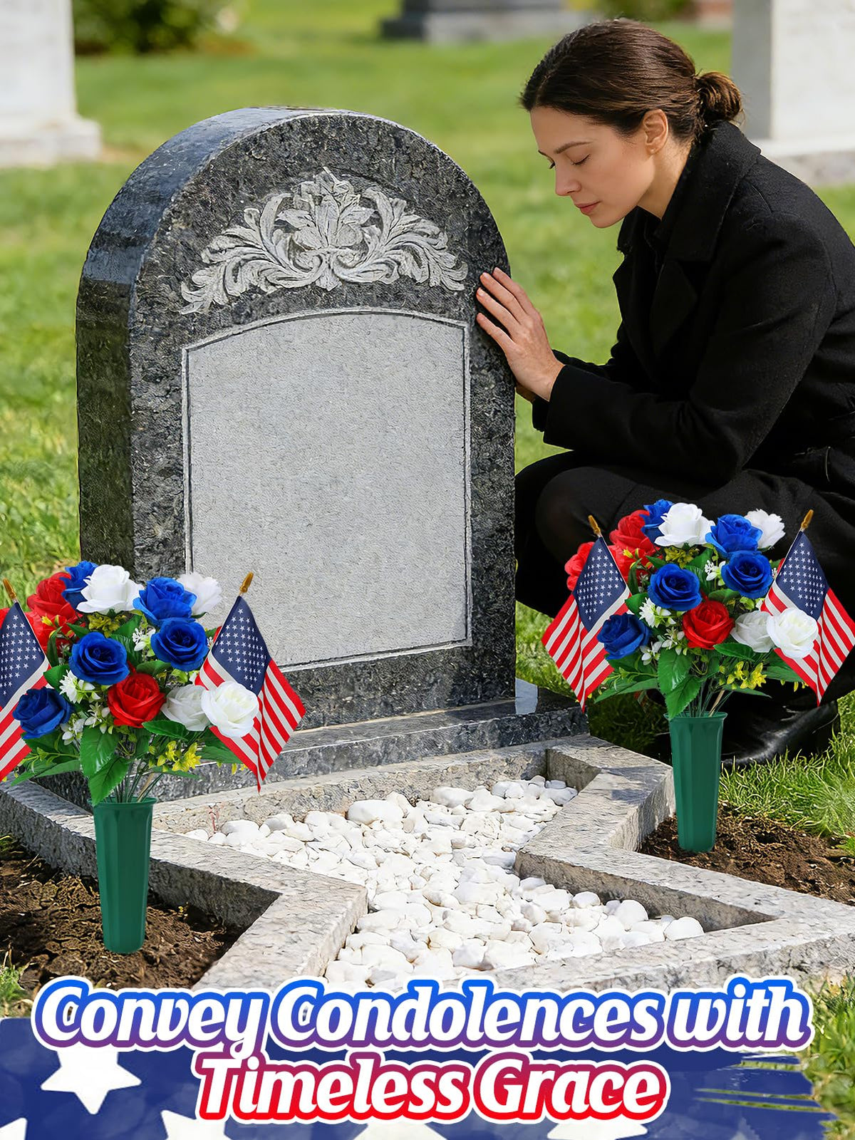 Acostop two bouquets and two vases for easy cemetery setup