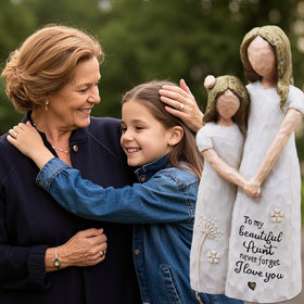 AcowSpt aunt-niece embrace sculpture showcasing family love in resin.