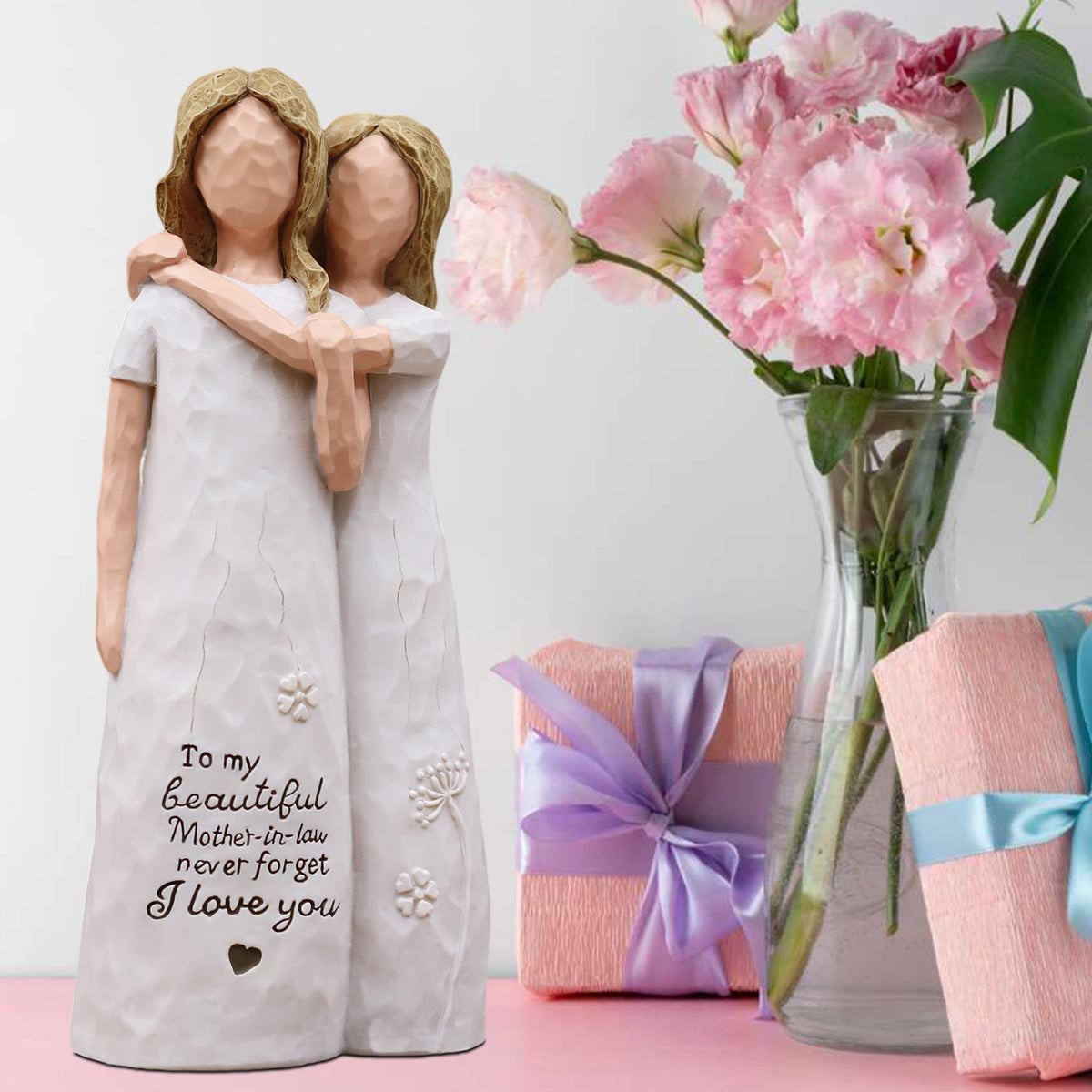 AcowSpt daughter and mother embrace figurine highlights close bond and daily warmth.
