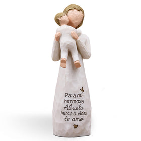 AcowSpt grandmother figurine hugging child, tender keepsake for display.
