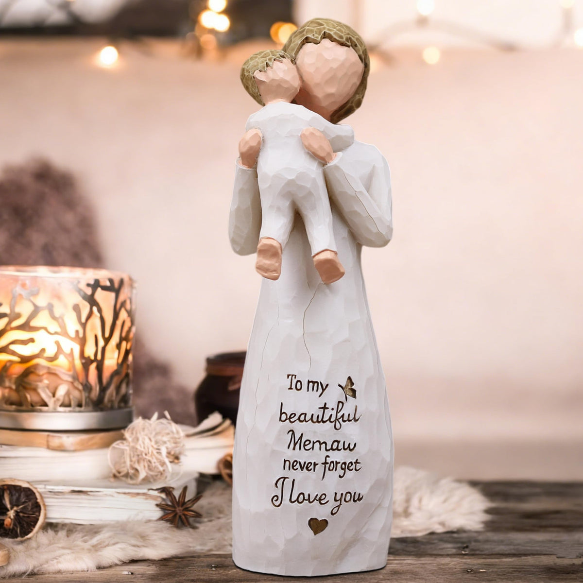 AcowSpt Meemaw sculpture in resin captures a warm hug moment for grandma.