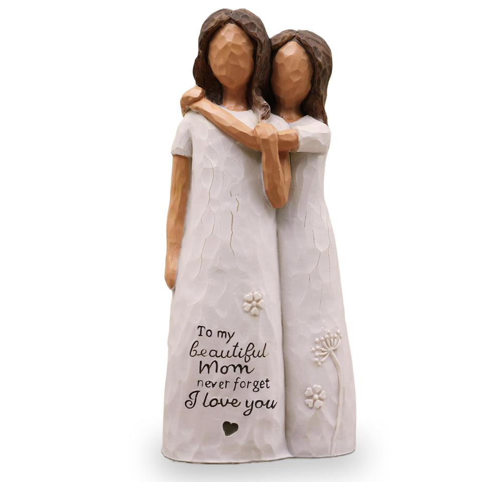 AcowSpt mom-daughter figurine front view in deep skin tones captures affectionate mother-daughter bond.