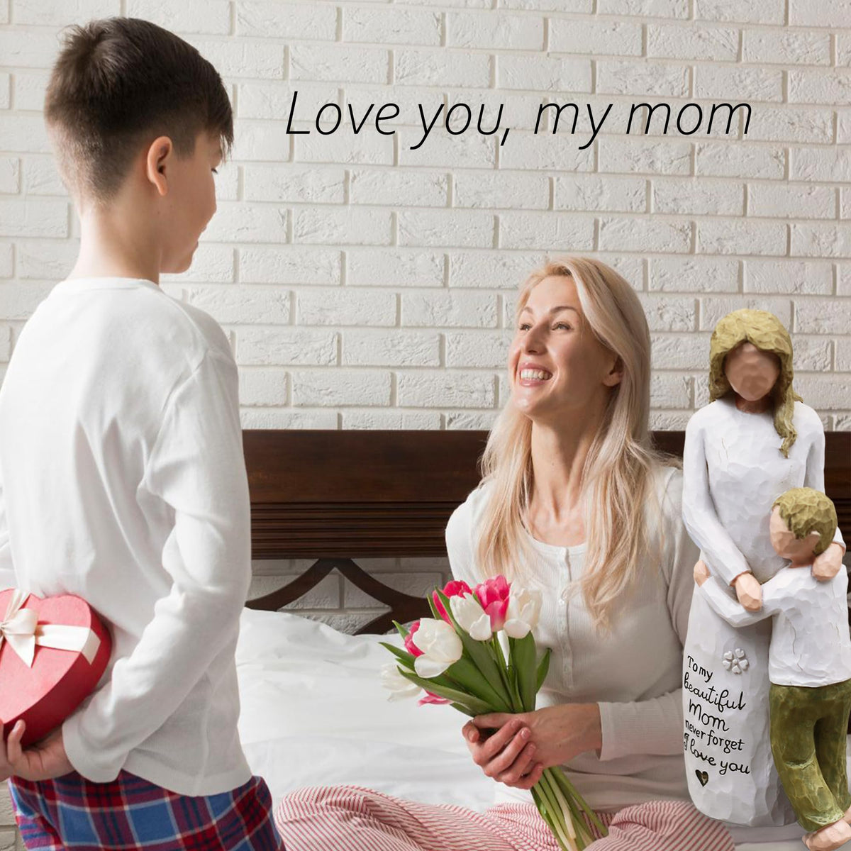 AcowSpt son leaning on mother figurine offers a heartfelt keepsake gift.
