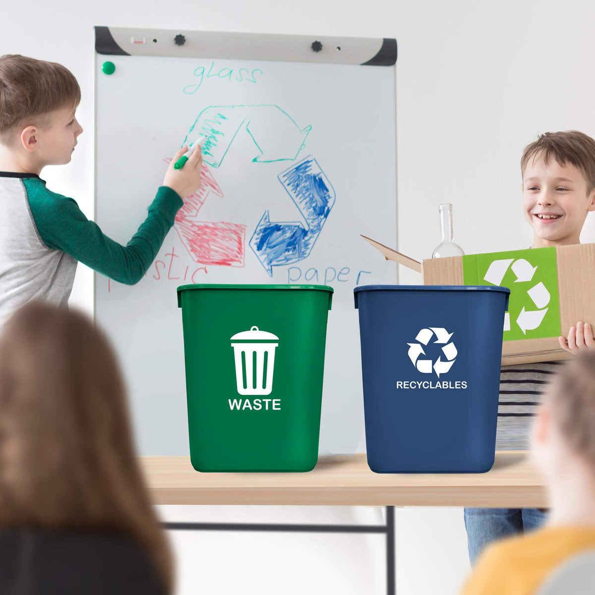Acrimet green wastebasket with thick walls and smooth edges.