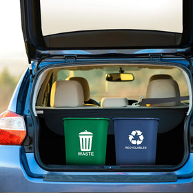 Acrimet stackable wastebins with anti-locking design for space saving.