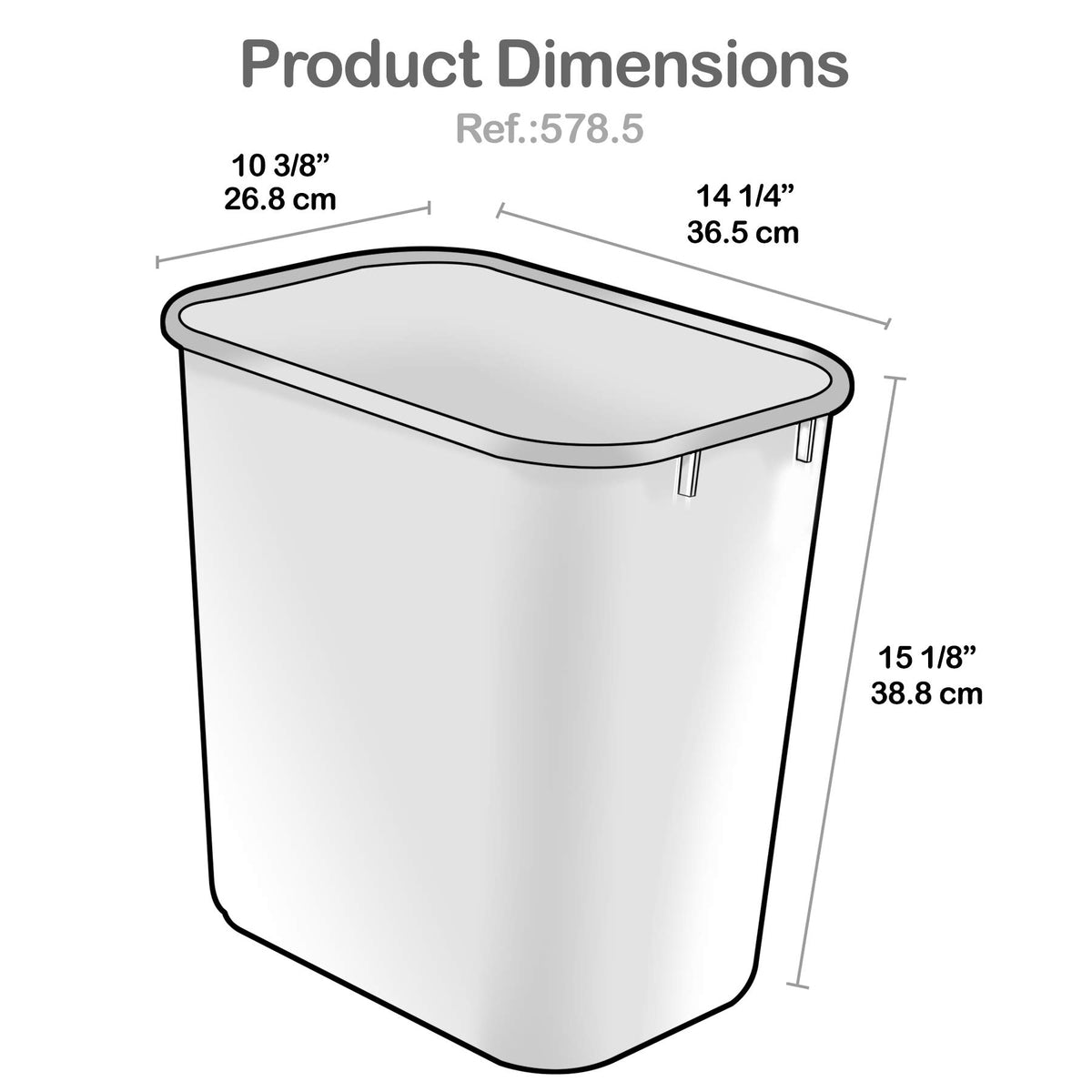 Acrimet wastebasket set showing 6.75 gallon capacity in a compact footprint.