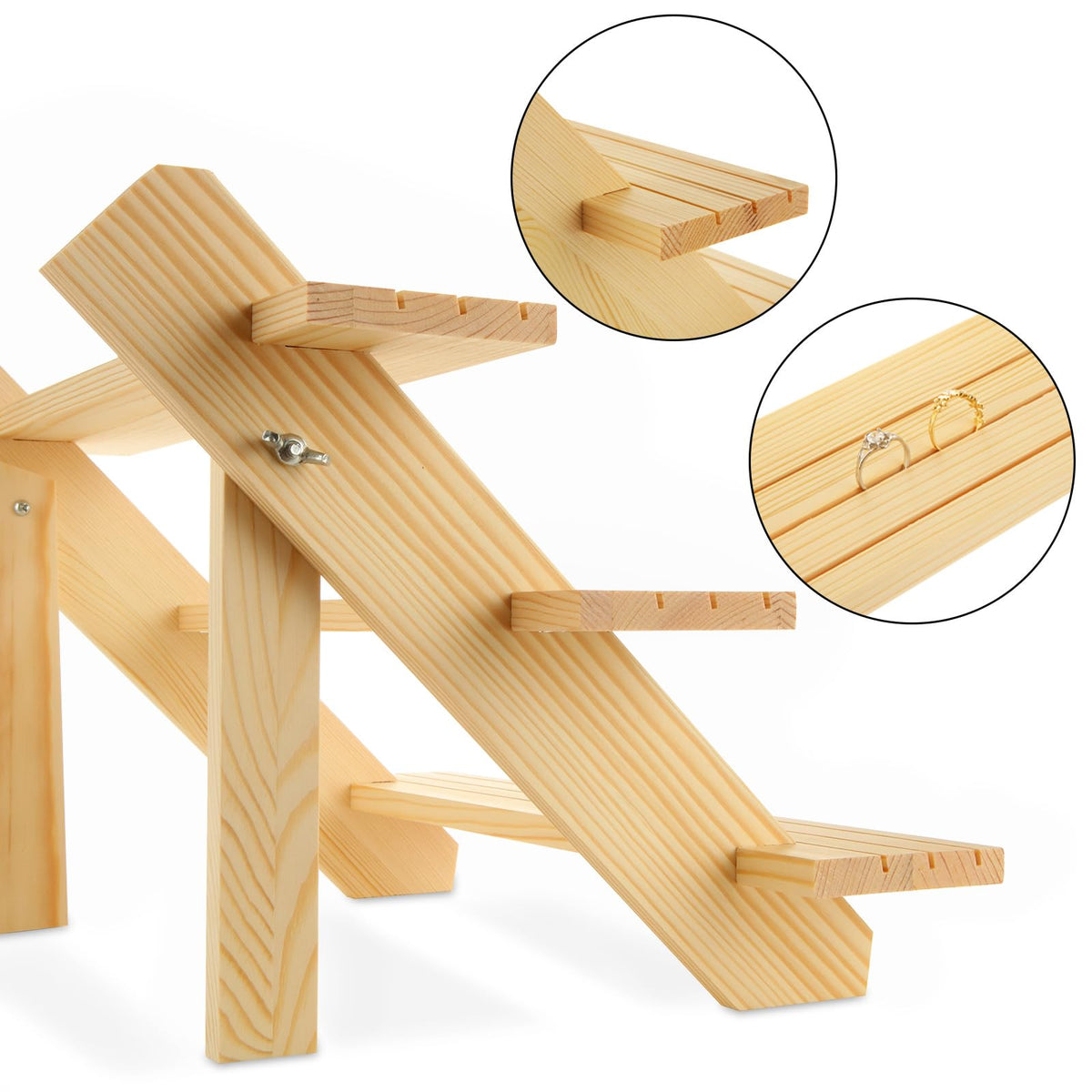 Acrux7 jewelry card display stand with grooves for easy card insertion.