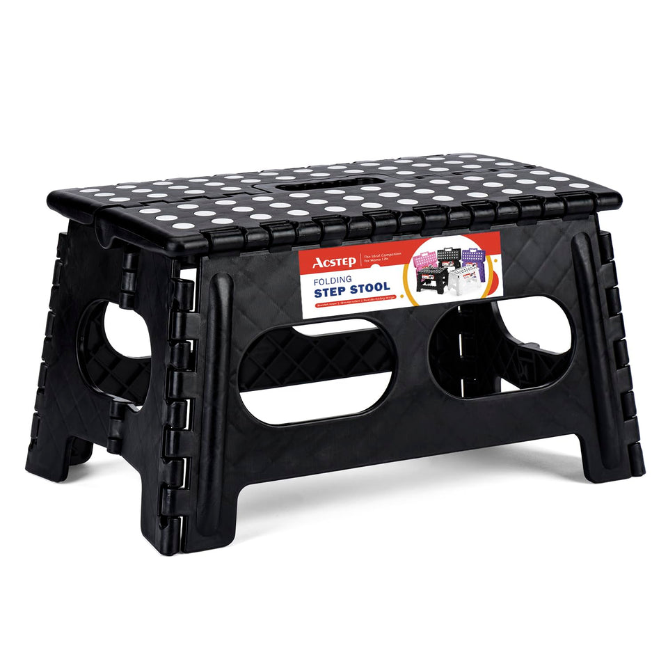 ACSTEP folding step stool with 15-inch wide base for stable indoor use.