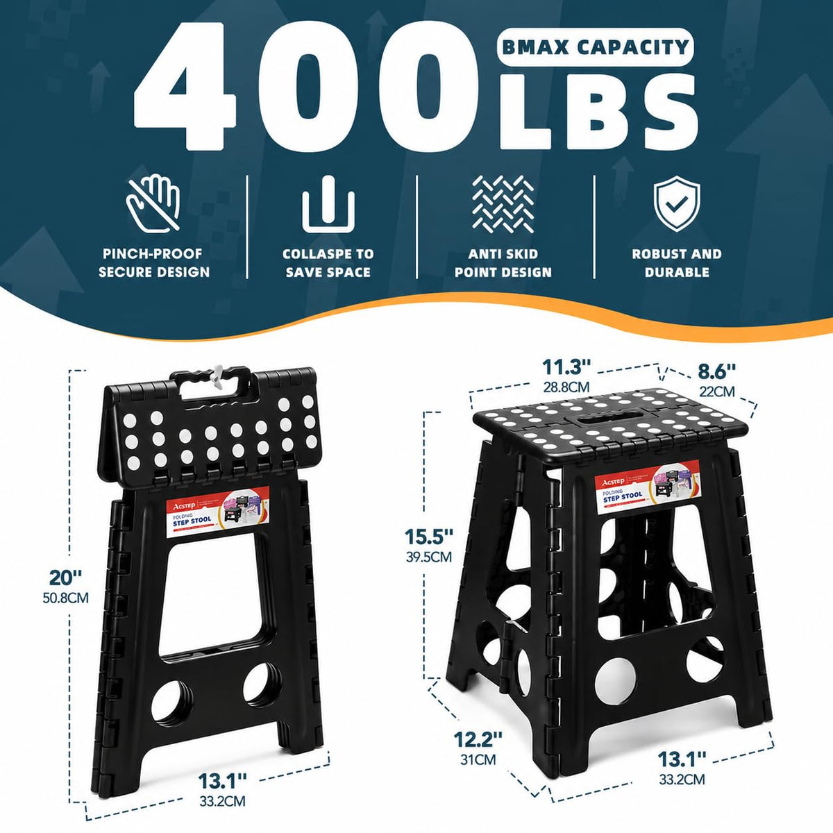 ACSTEP folding step stool open with handle for easy use