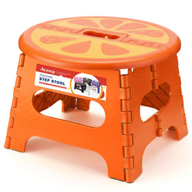 ACSTEP folding step stool 9-inch orange with secure grip for kitchen tasks.