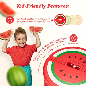 Folded compact ACSTEP 9-inch watermelon red stool for tight storage spaces