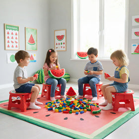 Outdoor-ready ACSTEP folding stool in watermelon red for portable use