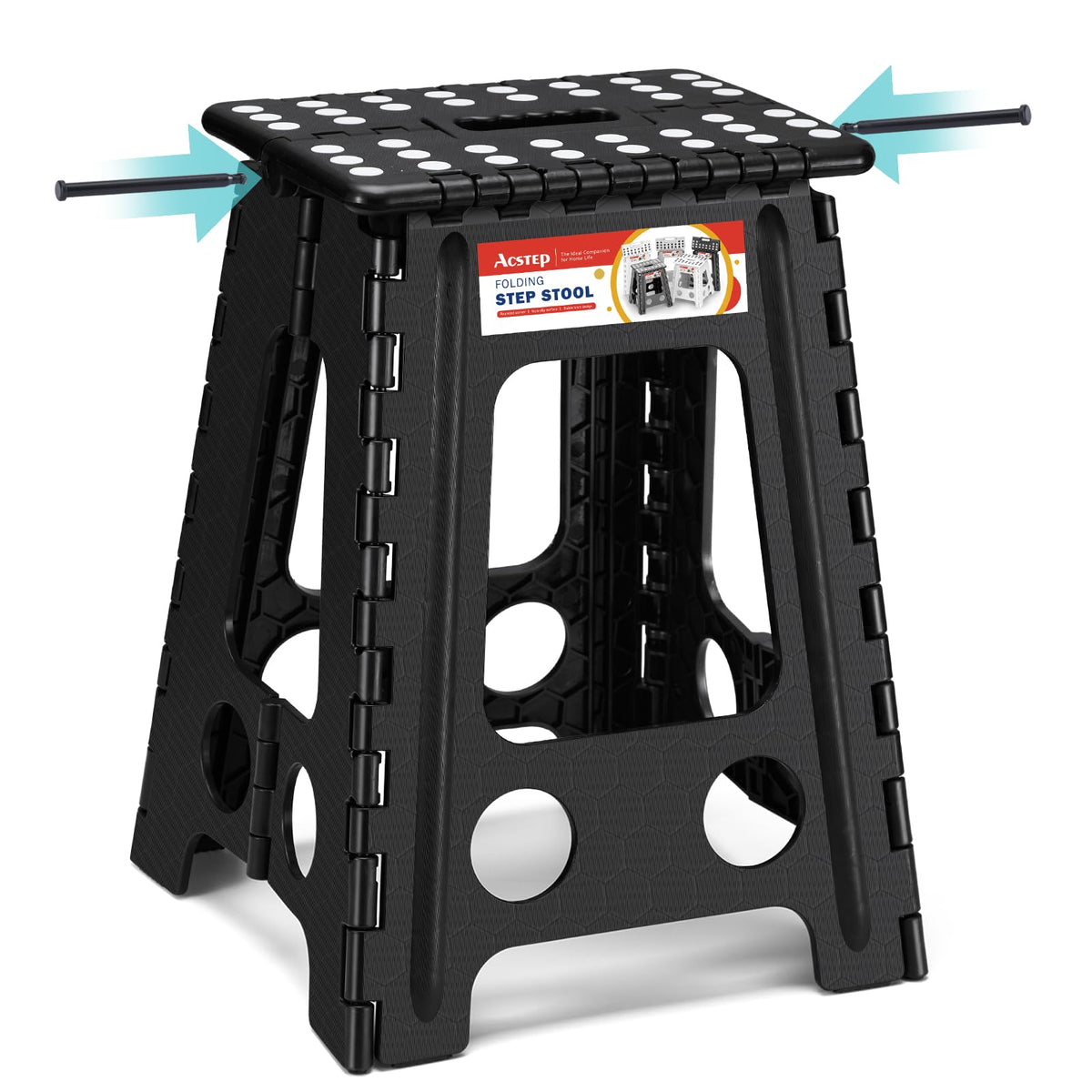 ACSTEP folding step stool closed with handle for compact storage.