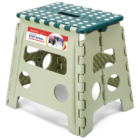 ACSTEP 13-inch folding stool opened in green for easy kitchen reach.
