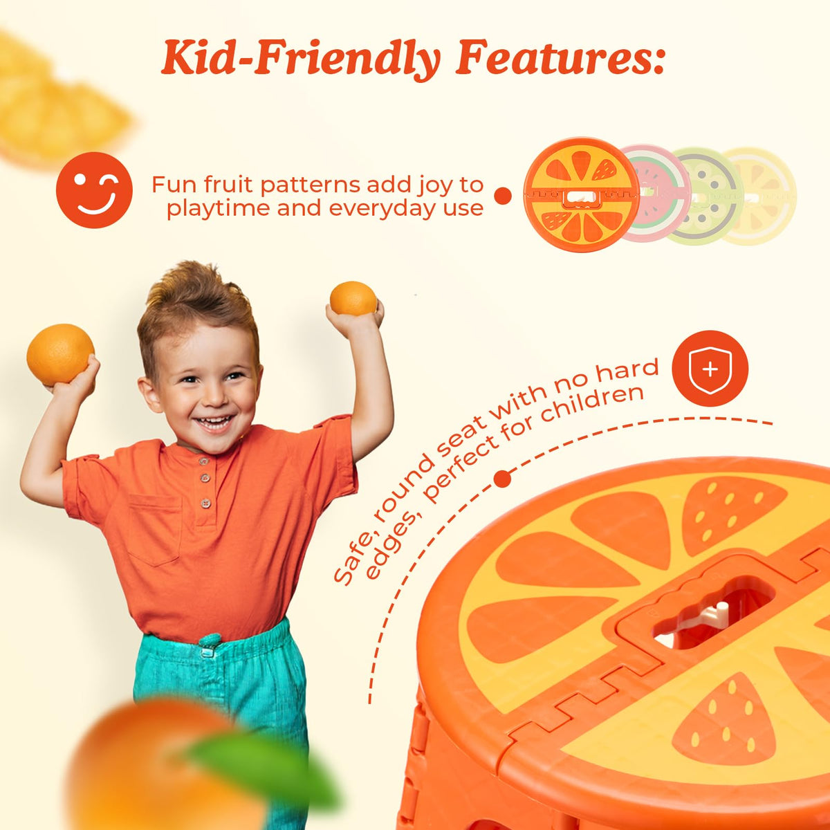 ACSTEP fruit print design step stool adds playful appeal for kids.