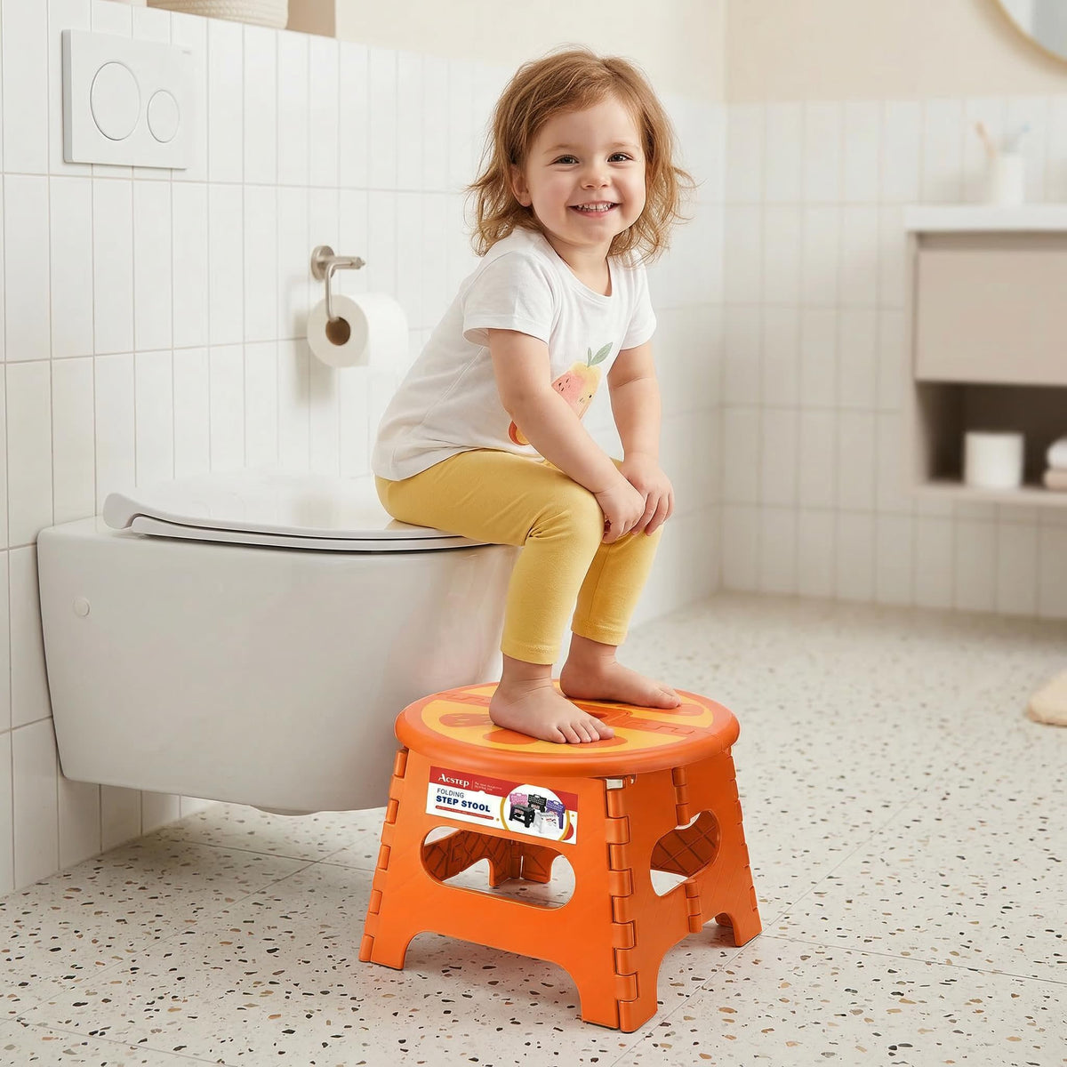 ACSTEP stool features non-slip feet and sturdy rubber straps for stability.