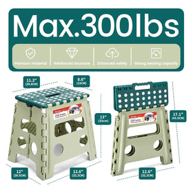 ACSTEP green stool demonstrating kitchen reach for high shelves.