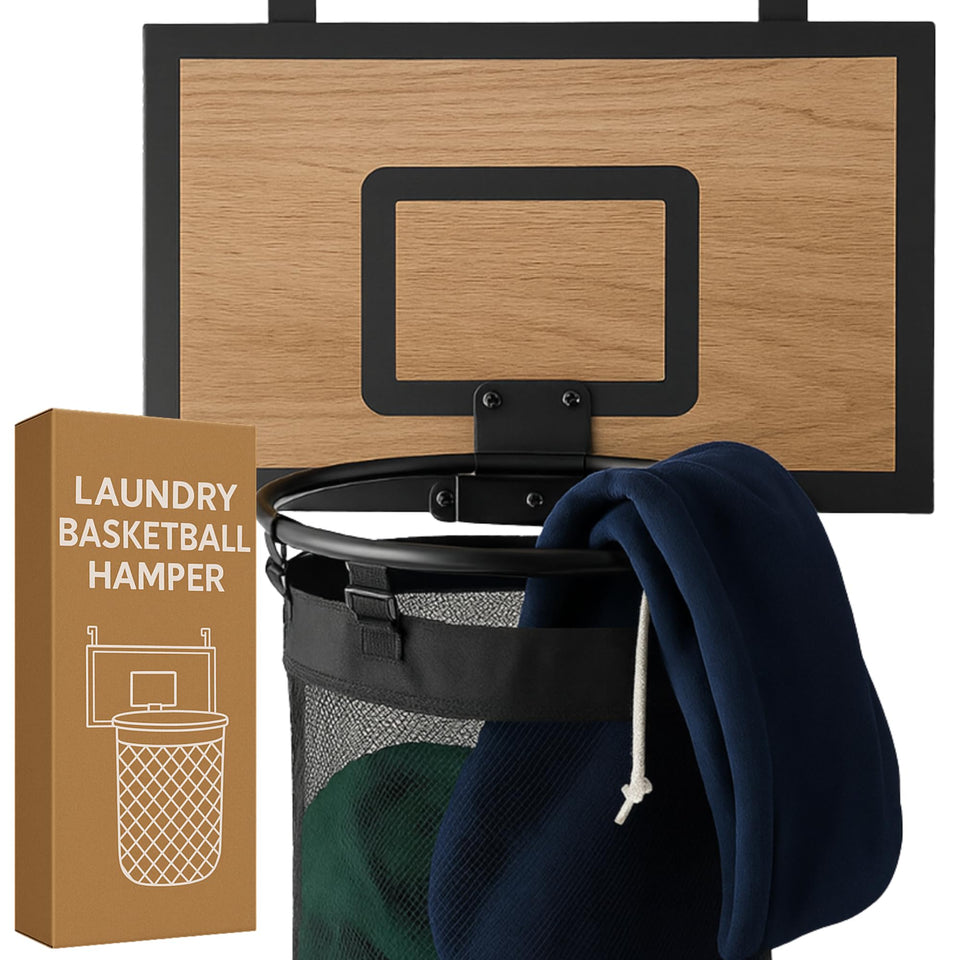 ActiveJoy backboard in cedarwood finish adds warmth while organizing laundry.