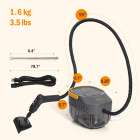 Long reach cord and hose on the Aculya Life steam cleaner for hard-to-reach areas.