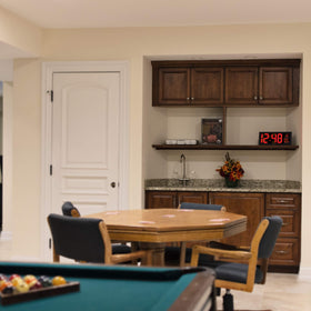 AcuRite 14.5-inch red LED clock front shows time clearly in bright rooms.
