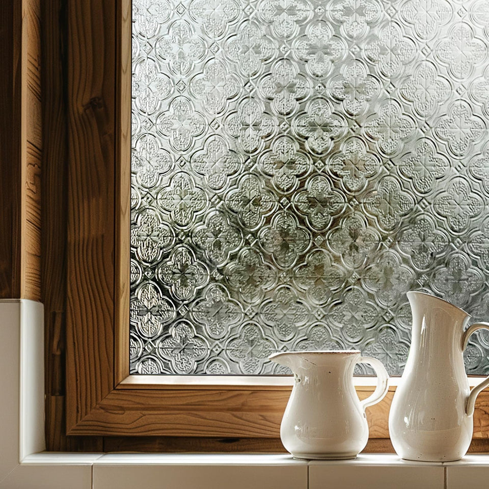 ADD.HERES 3D stained glass film with crab-apple flower pattern for privacy and elegance