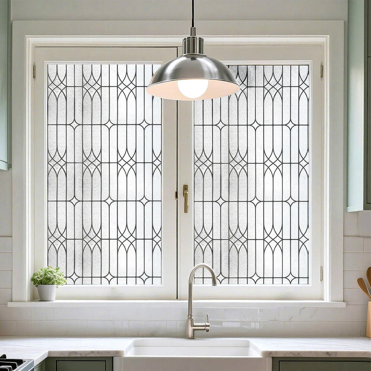 ADD.HERES stained glass film on a window demonstrating easy application.