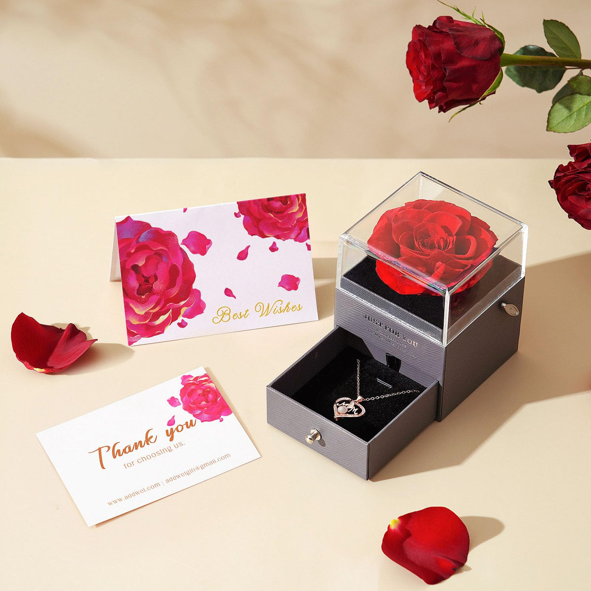 AddWel Forever Rose Gift Box presents an elegant home display.