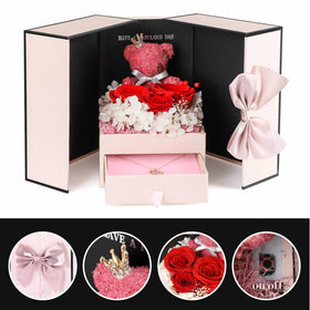 ADDWel moss bear accent beside preserved rose for decorative charm.