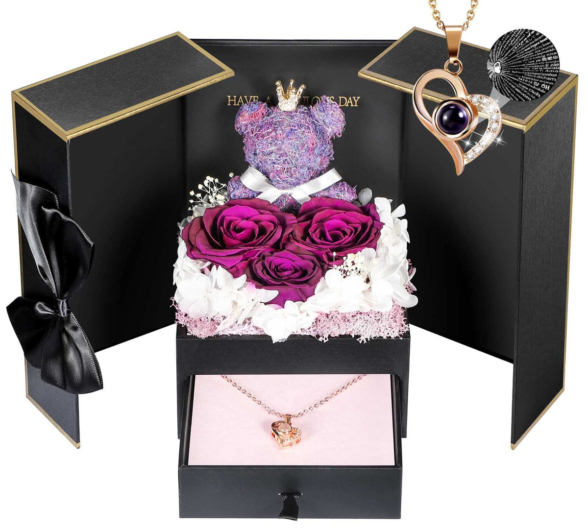 ADDWel preserved purple rose with necklace for a lasting, romantic keepsake
