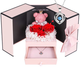ADDWel preserved rose with bear and necklace in a luxe box, ideal for anniversaries.