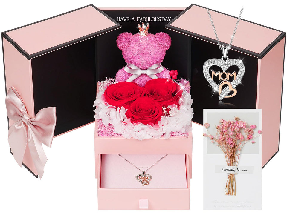 ADDWel preserved rose teddy bear gift box shows a heartfelt keepsake for mom