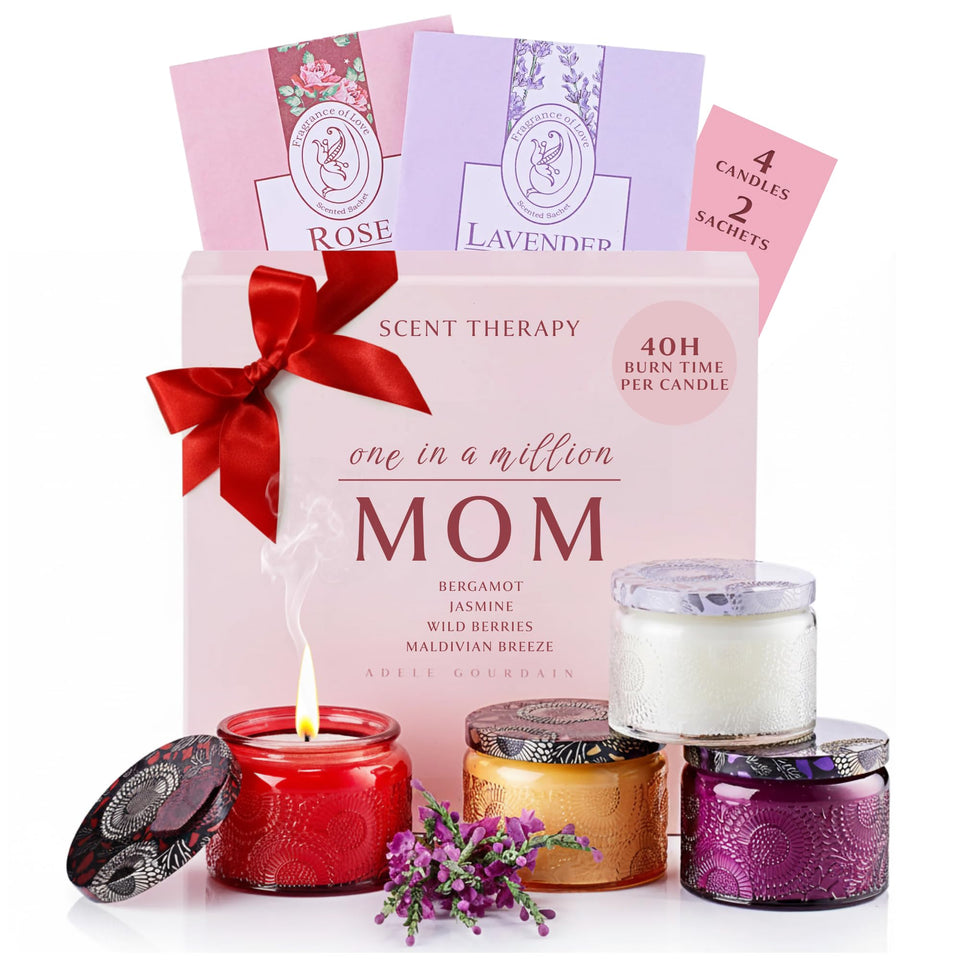 adelegourdain scented candle set with four glass jars for cohesive home ambience.