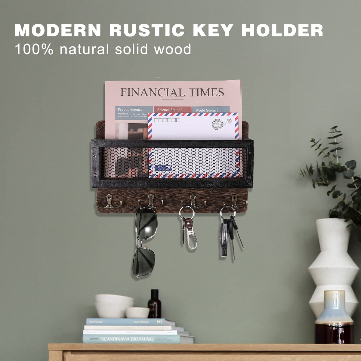 ADIIL rustic paulownia wood surface with metal hooks.